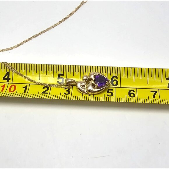 Mother & Child14K Gold Amethyst Heart Pendant Necklace 18" - Picture 15 of 16